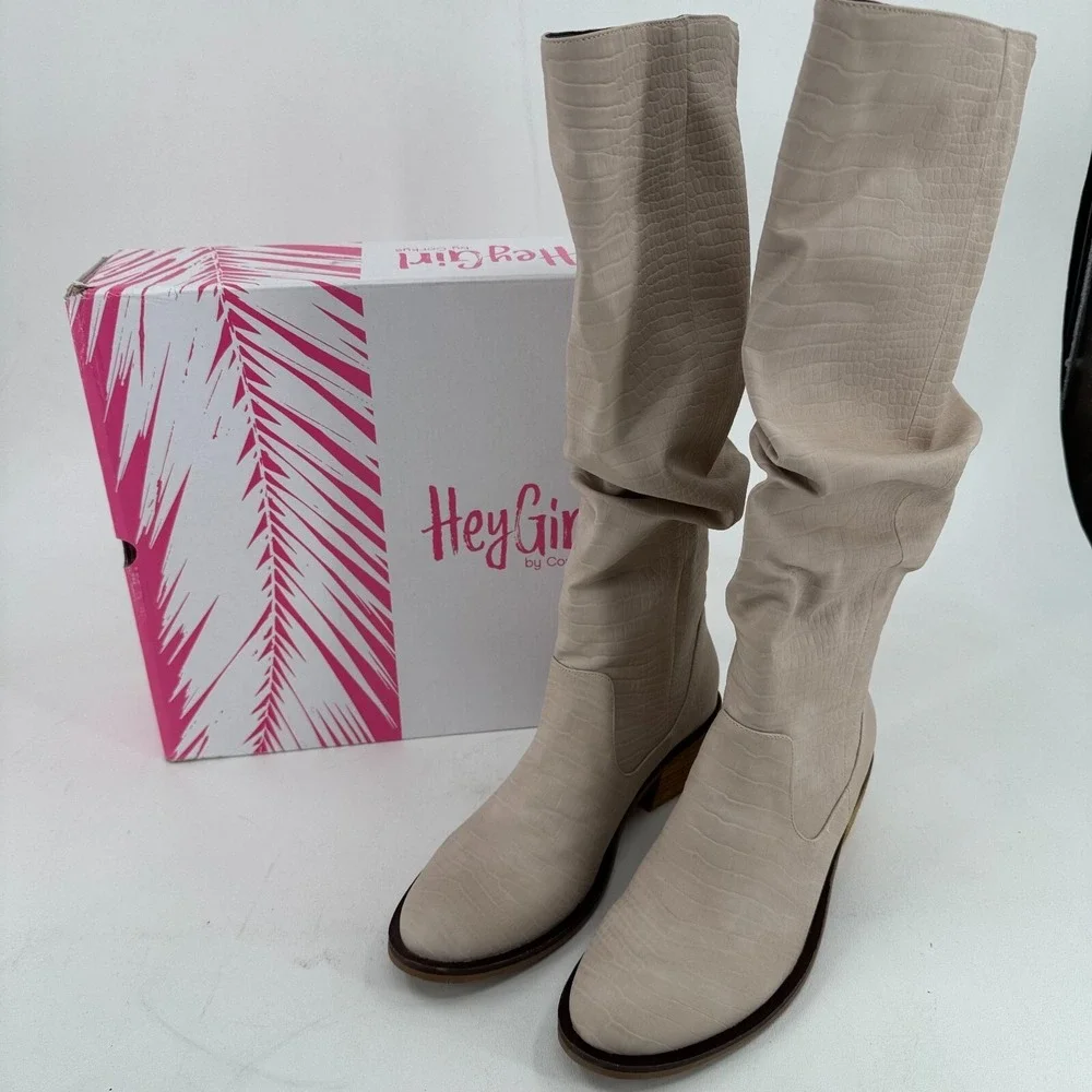 NEW Hey Girl by Corkys Shook WOMENS Beige Faux Leather Slouch Boots SIZE 10